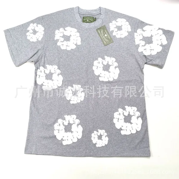 Adenim Tears Floral Print Gray T-Shirt - 1