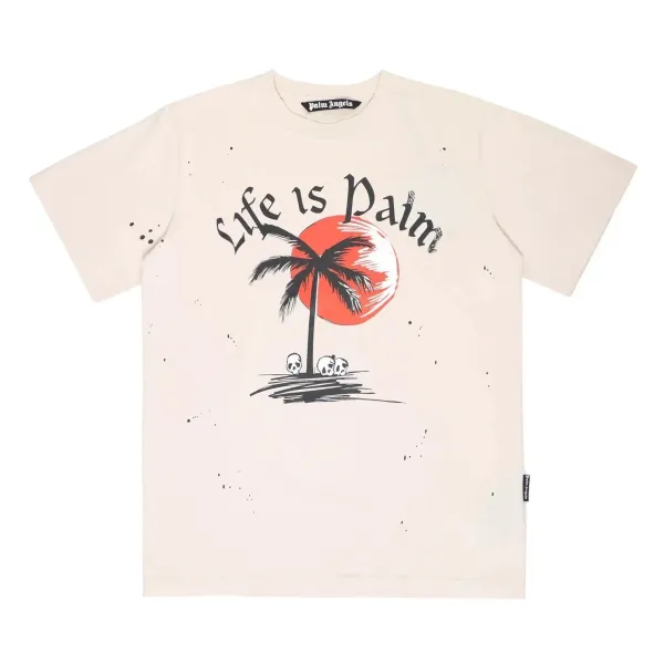 Palm Angels Life Is Palm Graphic T-Shirt Beige - 1