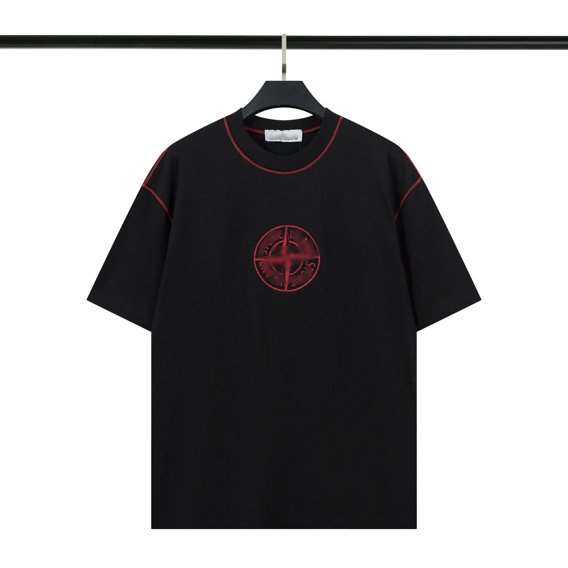Stone Island Compass Logo Embroidered Black T-Shirt - 1