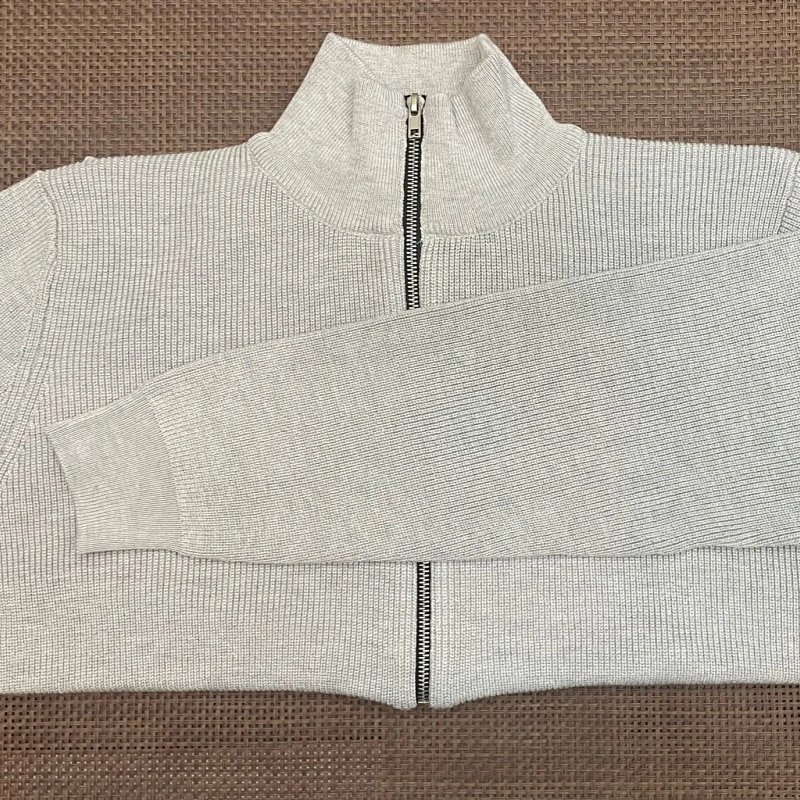 Half-Zip Ribbed Knit Sweater Light Gray