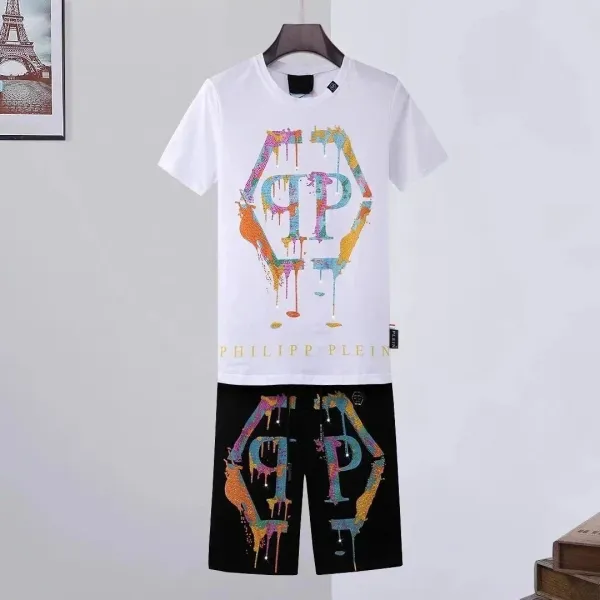 Philipp Plein PP Drip Logo White T-Shirt and Black Shorts Set - 1