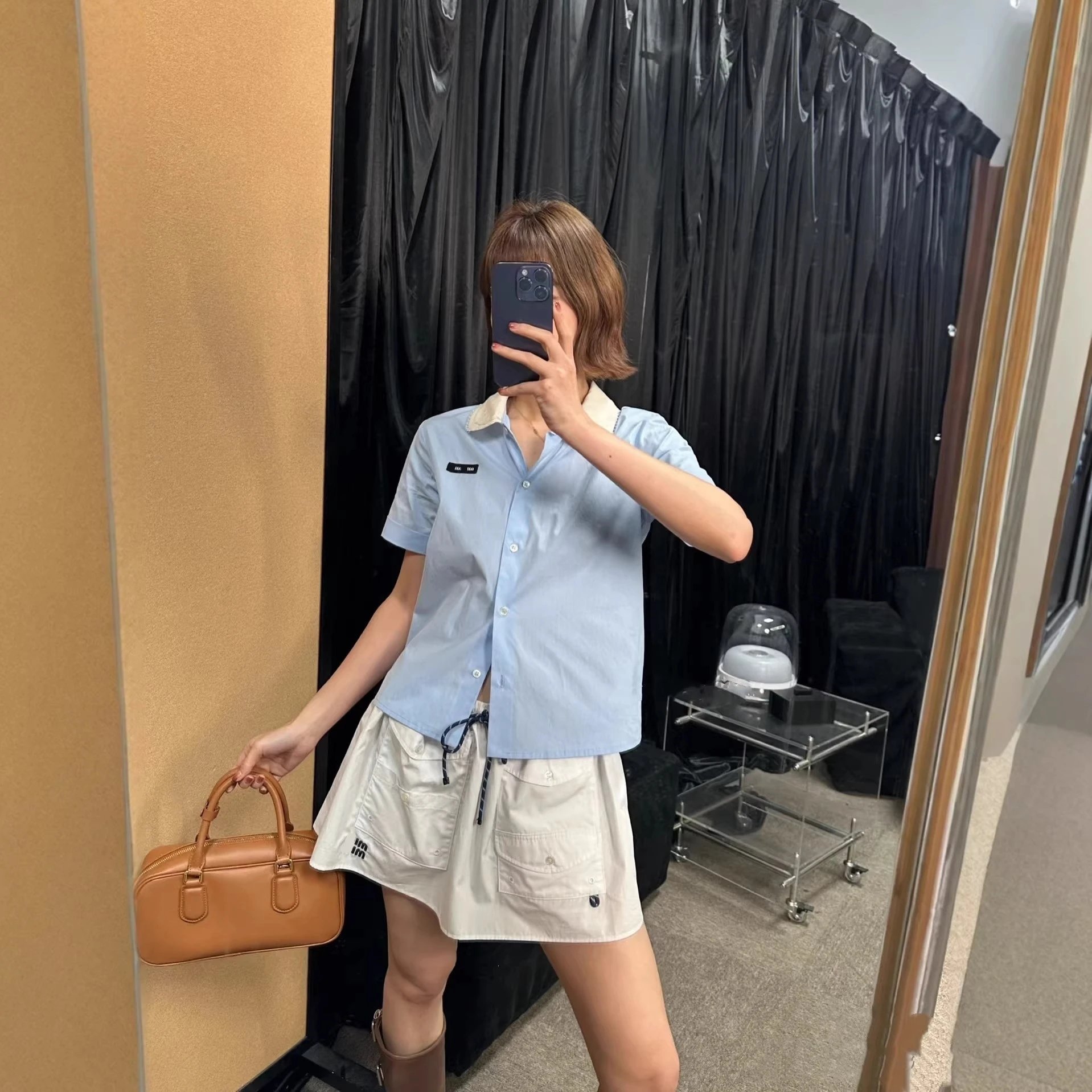 Miu Miu Lace Collar Short Sleeve Shirt