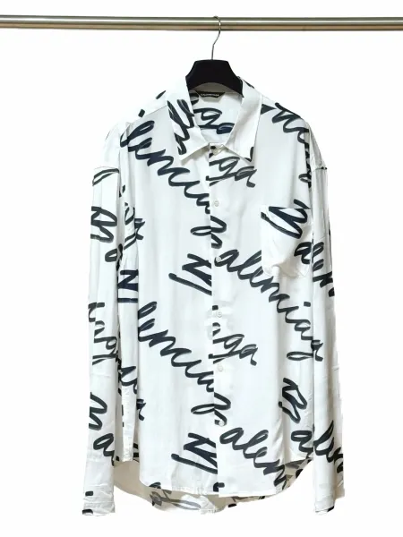Balenciaga Logo Script Print White Shirt - 5