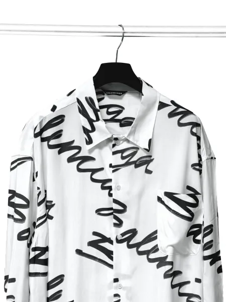 Balenciaga Logo Script Print White Shirt - 8