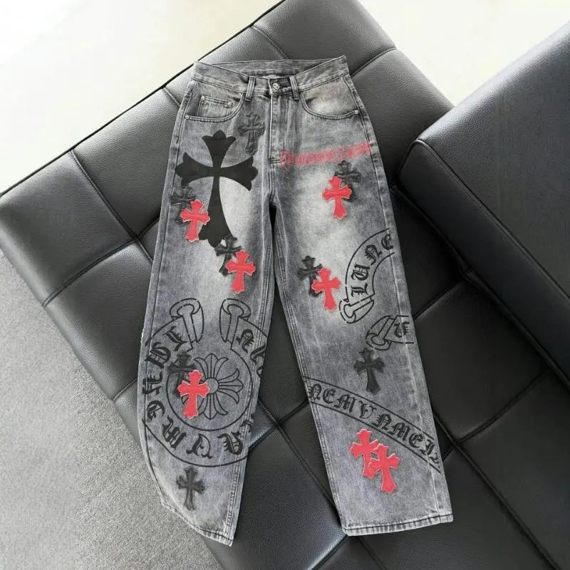 Chrome Hearts Leather Embroidered Denim Jeans