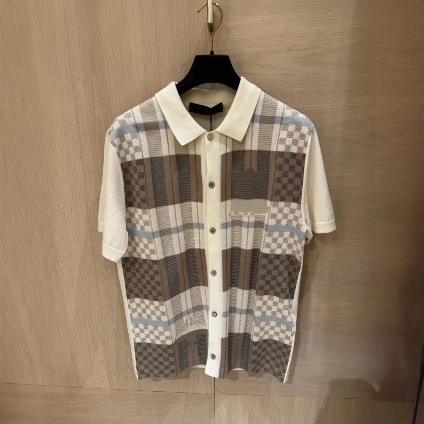 Versace Checkered Knit Short Sleeve Shirt