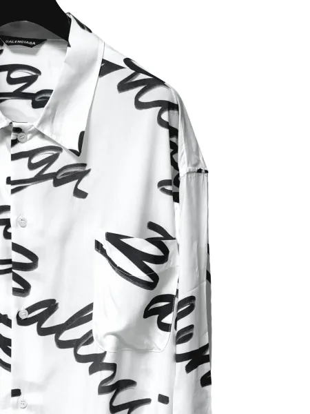 Balenciaga Logo Script Print White Shirt - 9