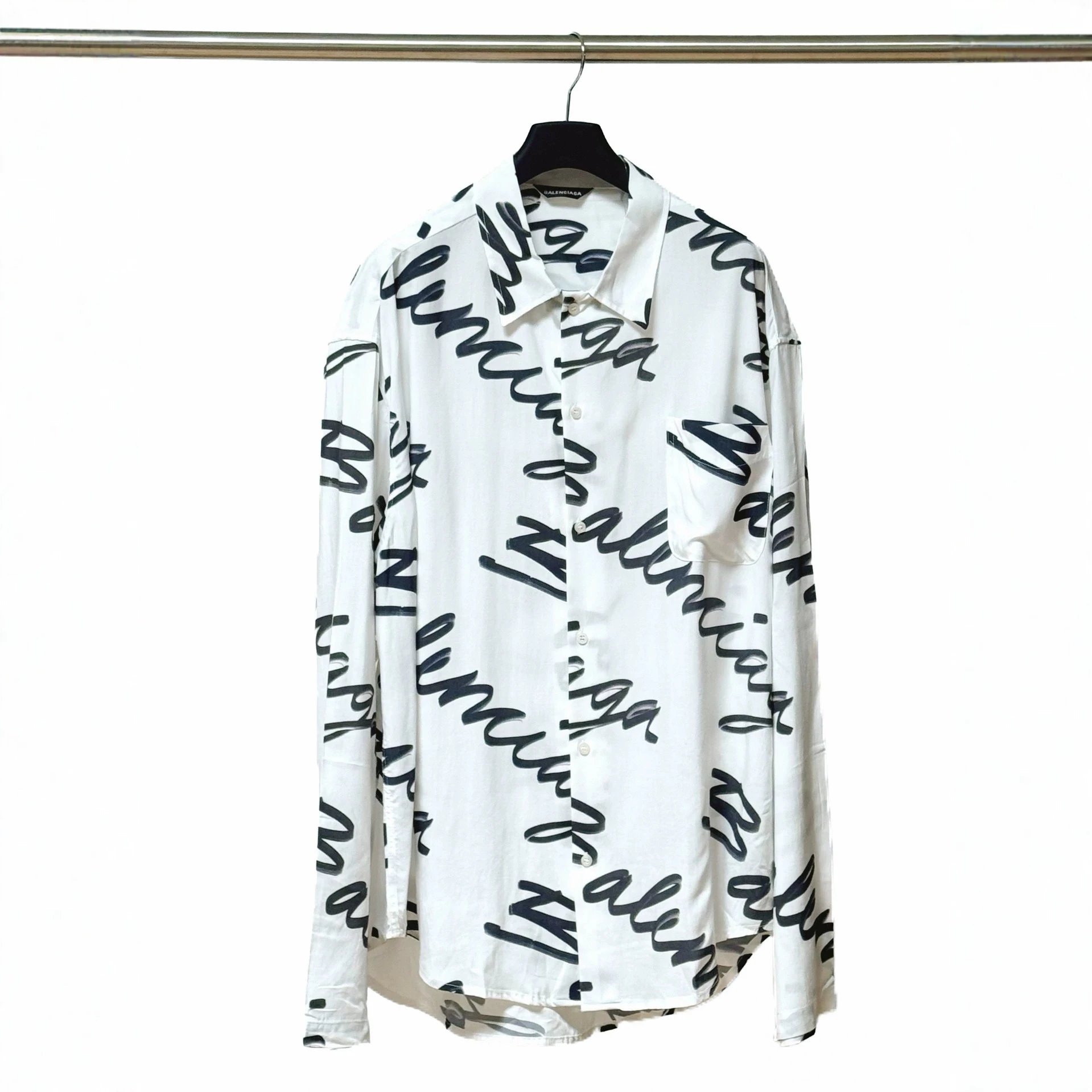 Balenciaga Logo Script Print White Shirt