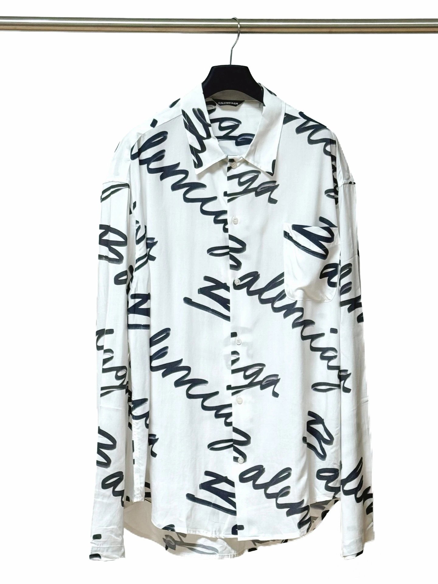 Balenciaga Logo Script Print White Shirt