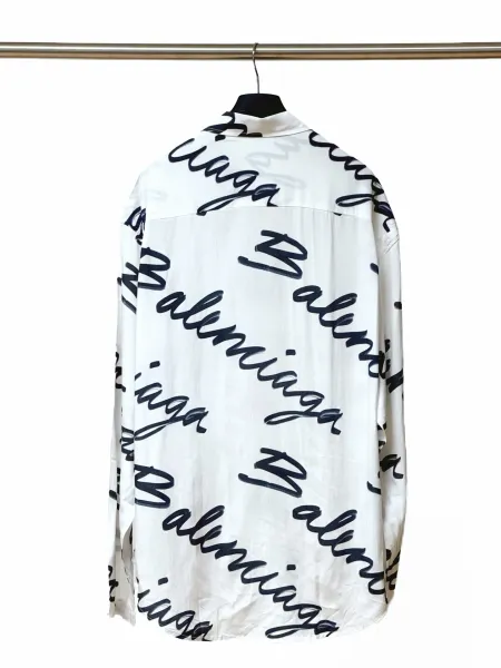 Balenciaga Logo Script Print White Shirt - 6