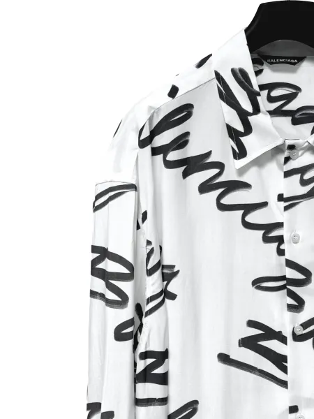Balenciaga Logo Script Print White Shirt - 7
