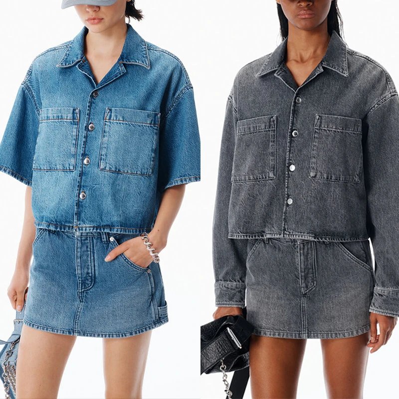 High-Waist Wide-Leg A-Line Denim Shorts