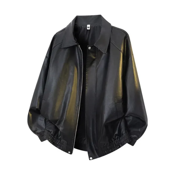 Unbranded Oversized Faux Leather Bomber Jacket in Black, Beige, and Brown - 2