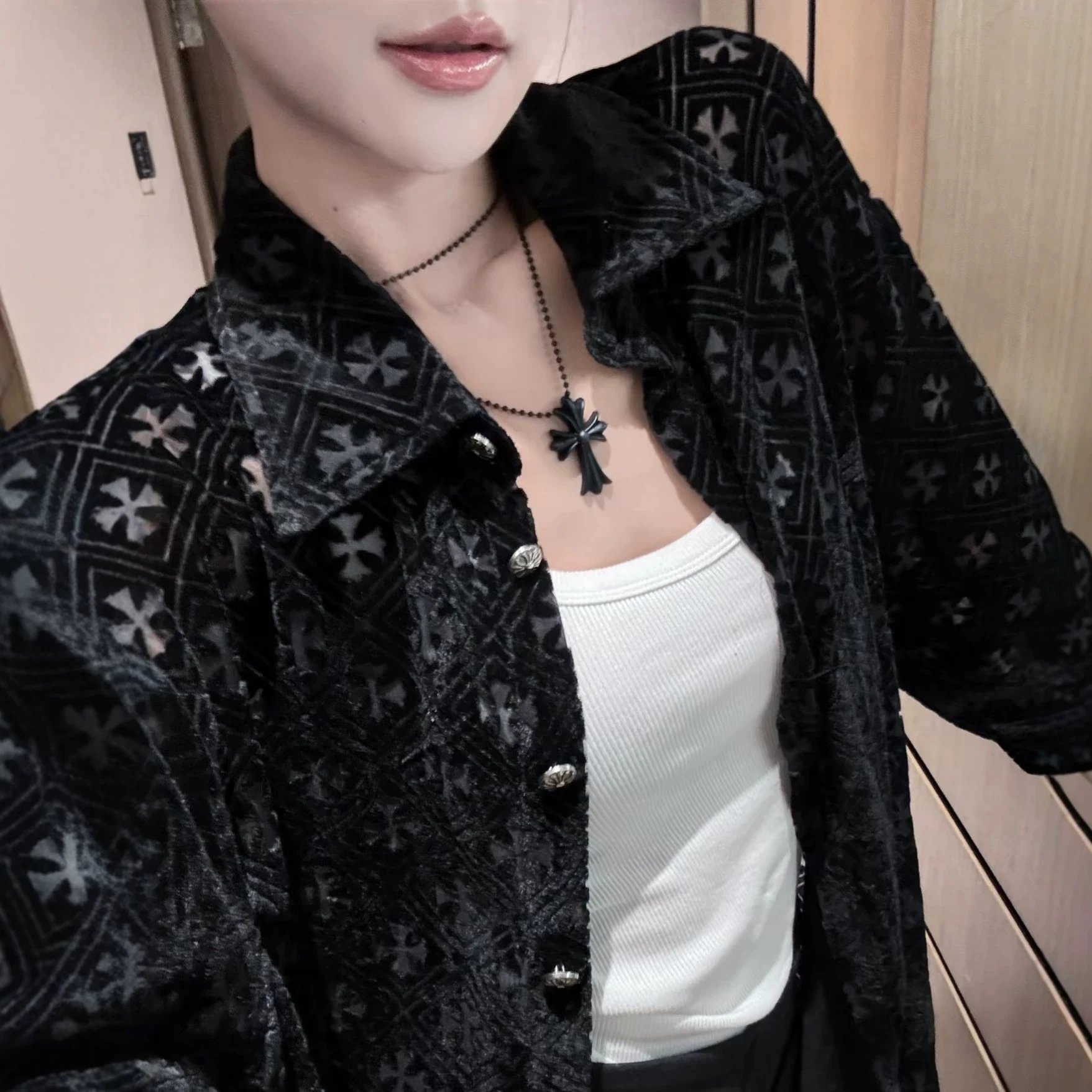 Chrome Hearts Hollow Velvet Long Sleeve Shirt Couple