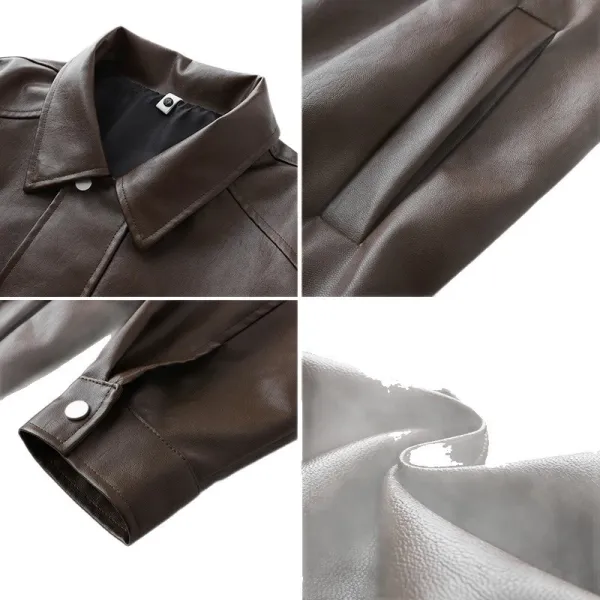 Unbranded Oversized Faux Leather Bomber Jacket in Black, Beige, and Brown - 9