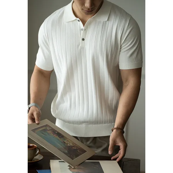 UBVLIFE Ribbed Knit Polo White - 2