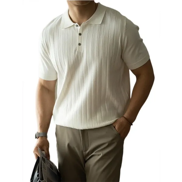 UBVLIFE Ribbed Knit Polo White - 11