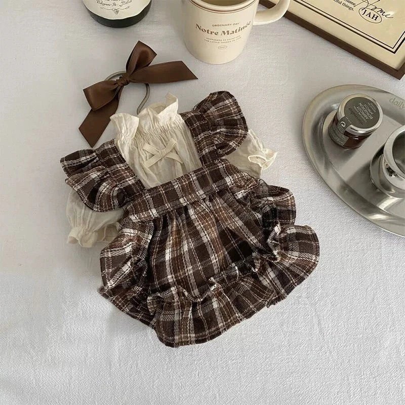 Plaid Bow Dog Princess Dress