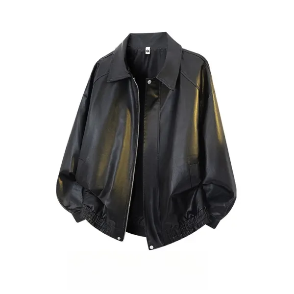 Unbranded Oversized Faux Leather Bomber Jacket in Black, Beige, and Brown - 8