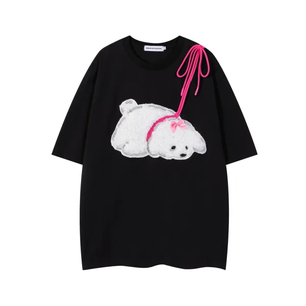 ZBCR/STUDIOS Fluffy Puppy Appliqué T-Shirt Black - 5