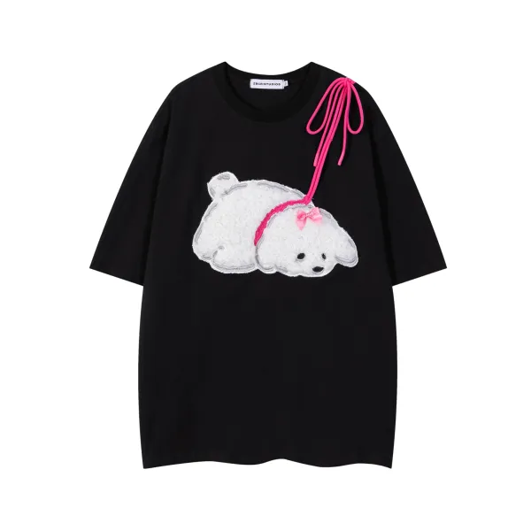 ZBCR/STUDIOS Fluffy Puppy Appliqué T-Shirt Black - 2