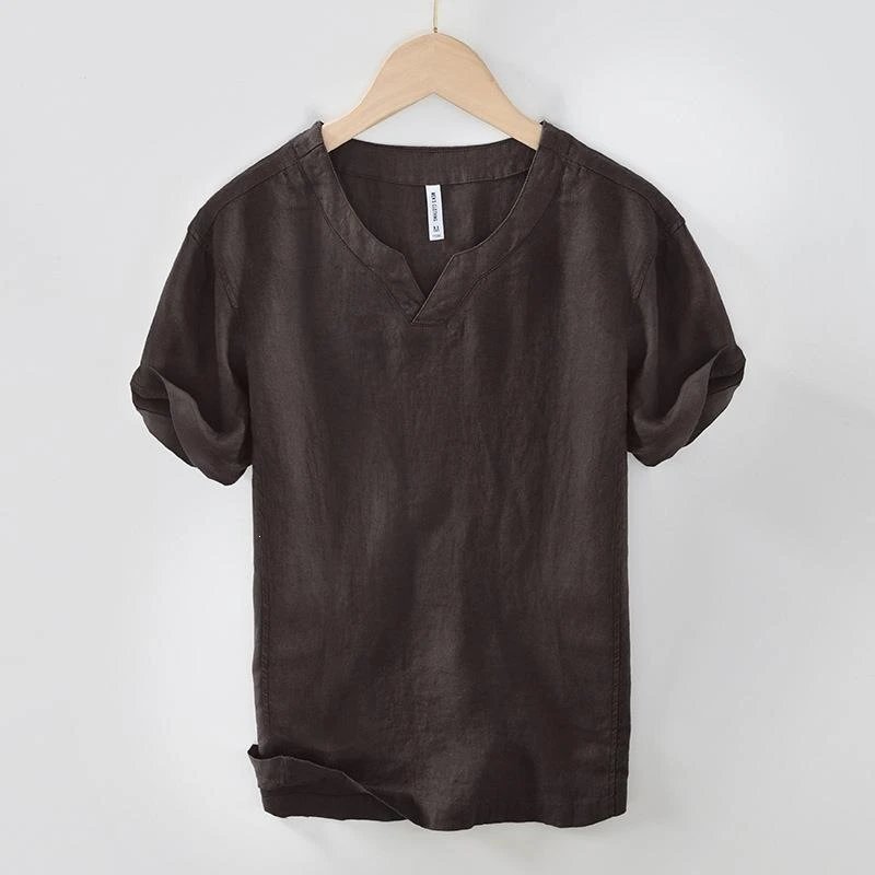 Chinese Character V-Neck Linen T-Shirt