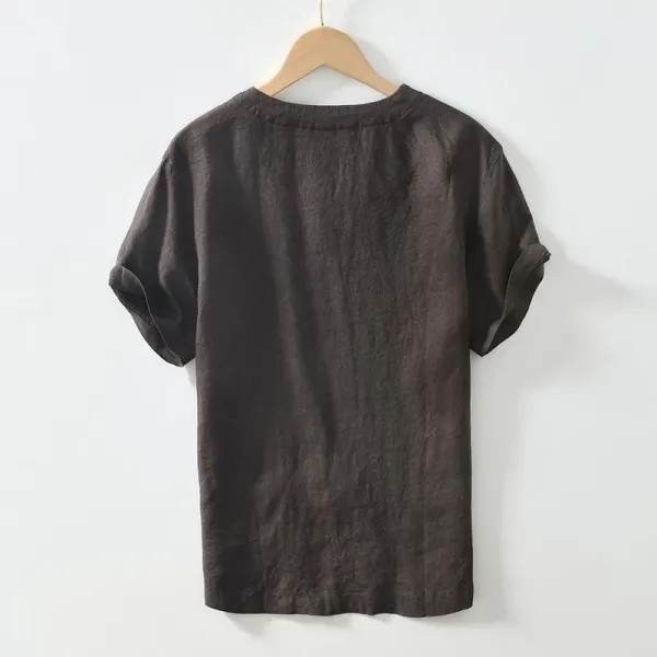 Maison Margiela Linen V-Neck Short Sleeve Top - 7