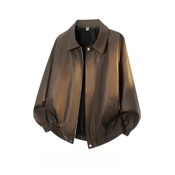 Unbranded Oversized Faux Leather Bomber Jacket in Black, Beige, and Brown - 6