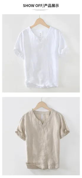 Maison Margiela Linen V-Neck Short Sleeve Top - 14