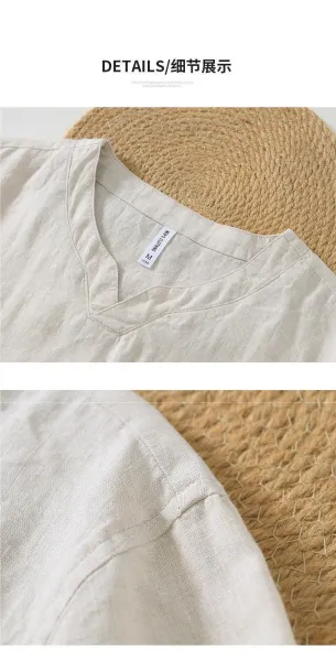 Maison Margiela Linen V-Neck Short Sleeve Top - 17