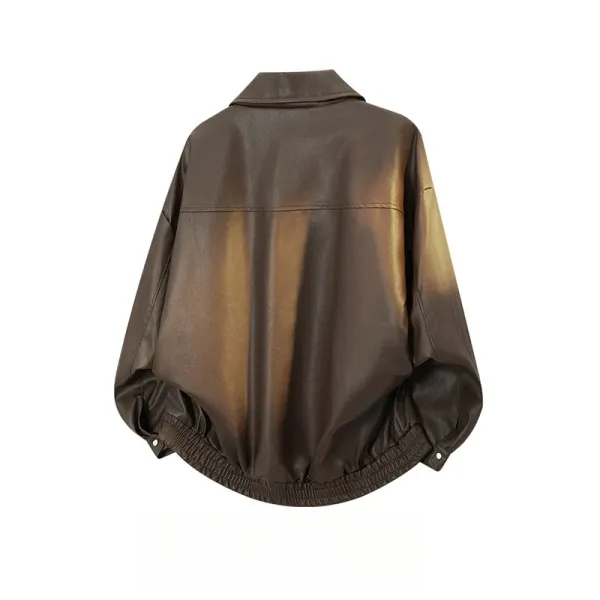 Unbranded Oversized Faux Leather Bomber Jacket in Black, Beige, and Brown - 7
