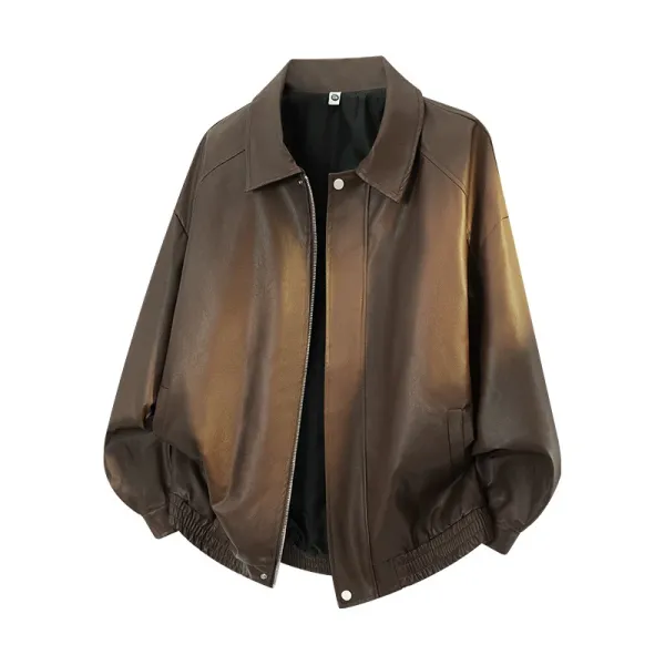 Unbranded Oversized Faux Leather Bomber Jacket in Black, Beige, and Brown - 4