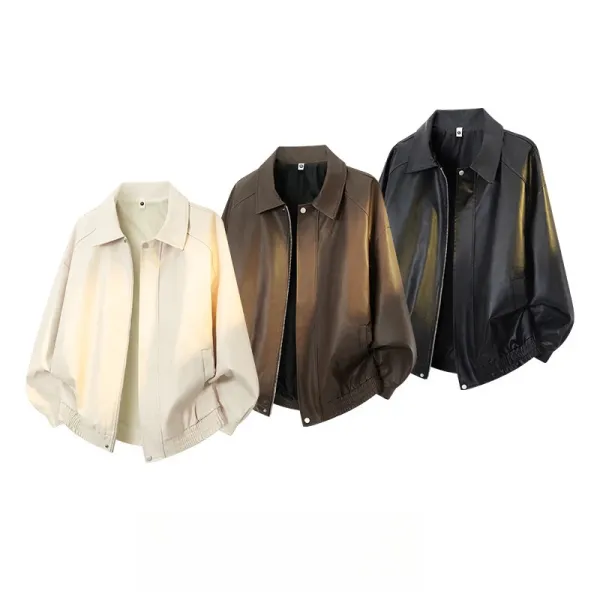 Unbranded Oversized Faux Leather Bomber Jacket in Black, Beige, and Brown - 5