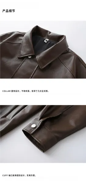 Unbranded Oversized Faux Leather Bomber Jacket in Black, Beige, and Brown - 12