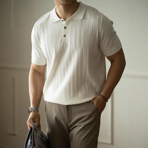 UBVLIFE Ribbed Knit Polo White - 5