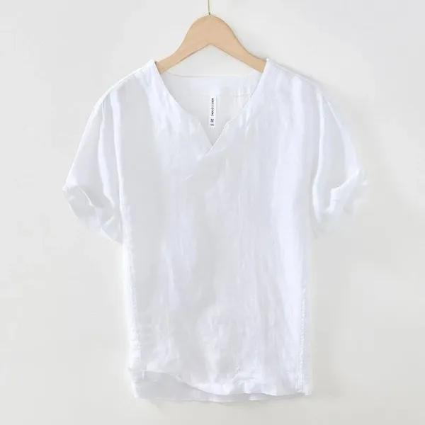 Maison Margiela Linen V-Neck Short Sleeve Top - 6