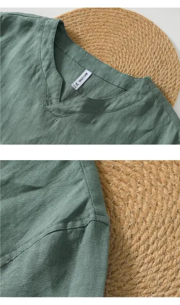 Maison Margiela Linen V-Neck Short Sleeve Top - 23