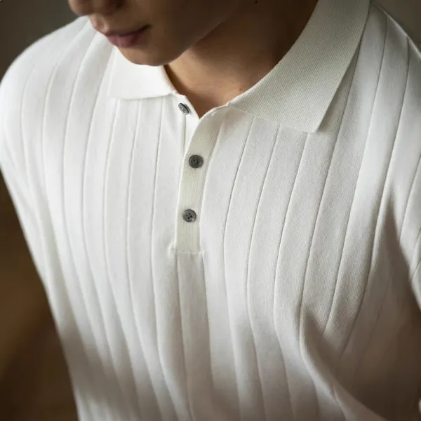 UBVLIFE Ribbed Knit Polo White - 7