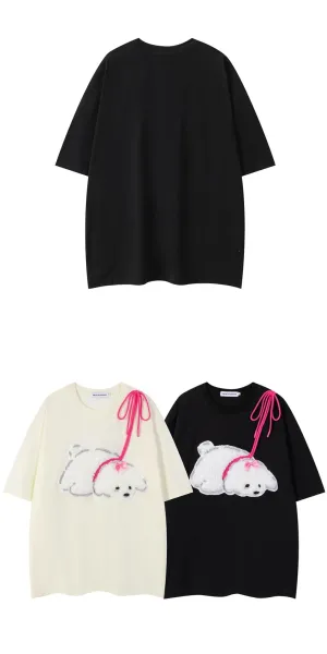 ZBCR/STUDIOS Fluffy Puppy Appliqué T-Shirt Black - 10