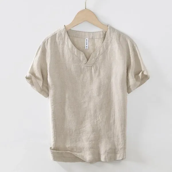 Maison Margiela Linen V-Neck Short Sleeve Top - 8