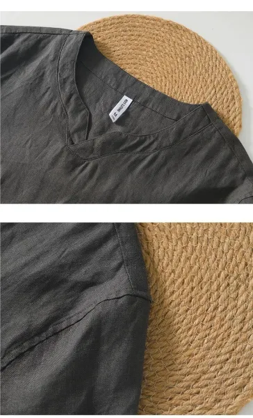 Maison Margiela Linen V-Neck Short Sleeve Top - 25