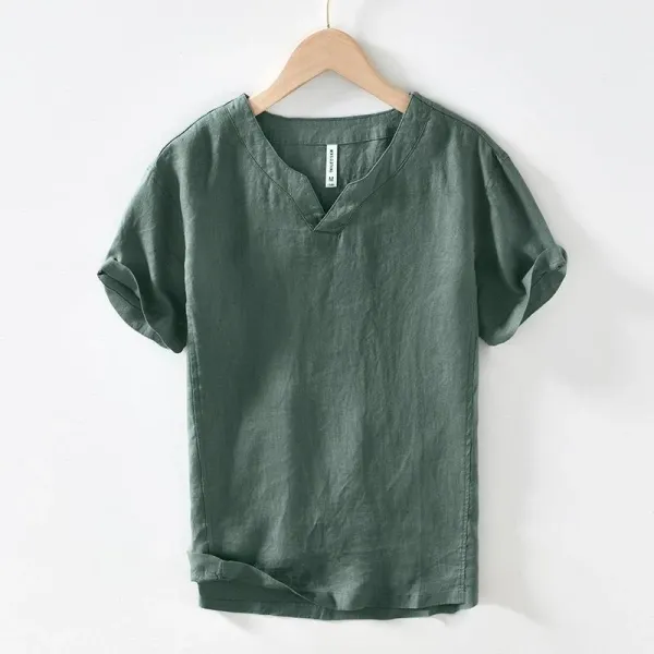 Maison Margiela Linen V-Neck Short Sleeve Top - 3