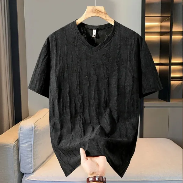 Unbranded V-Neck Textured Print T-Shirt in Olive Green, Gray, and Black - 4
