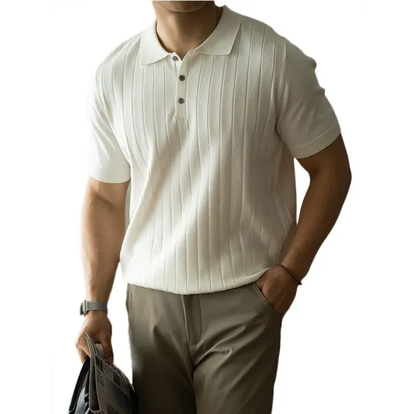 UBVLIFE Ribbed Knit Polo White - 8