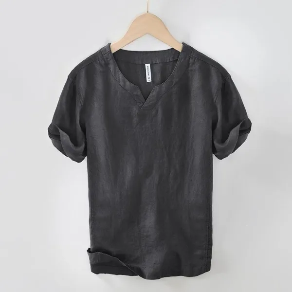 Maison Margiela Linen V-Neck Short Sleeve Top - 4