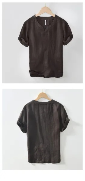 Maison Margiela Linen V-Neck Short Sleeve Top - 16