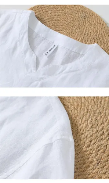 Maison Margiela Linen V-Neck Short Sleeve Top - 21