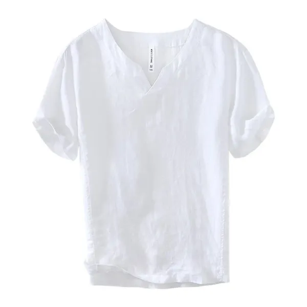Maison Margiela Linen V-Neck Short Sleeve Top - 9