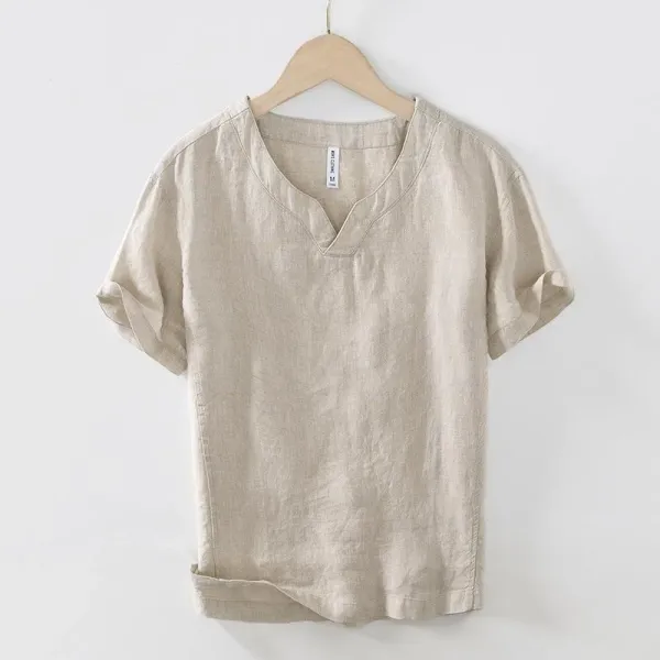 Maison Margiela Linen V-Neck Short Sleeve Top - 5