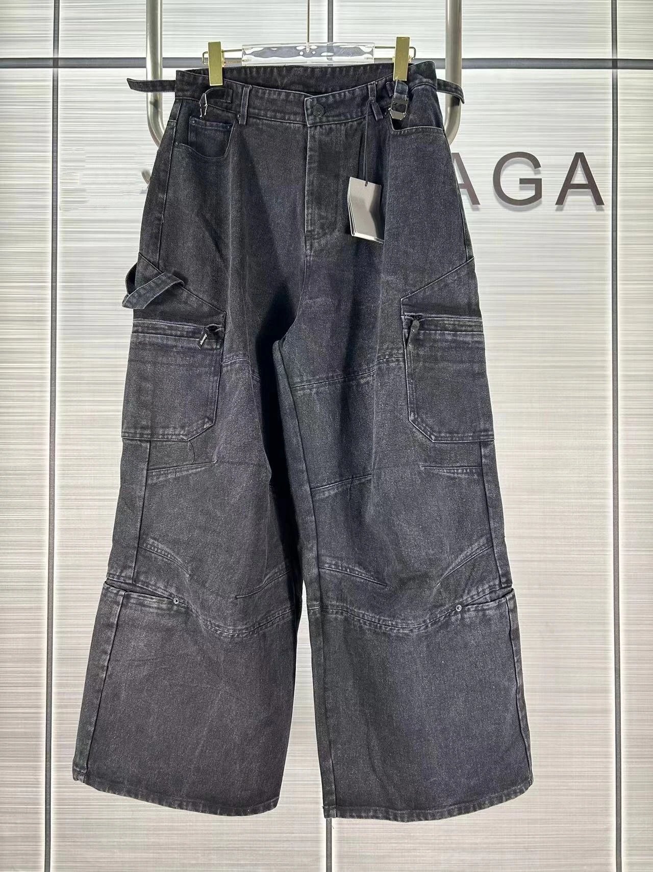 Balenciaga Black Wide Leg Cargo Jeans